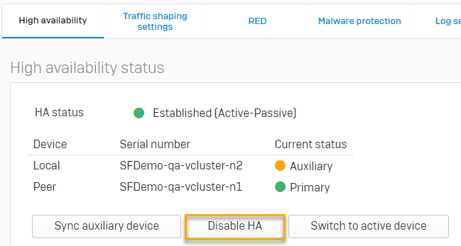 Button to disable HA.