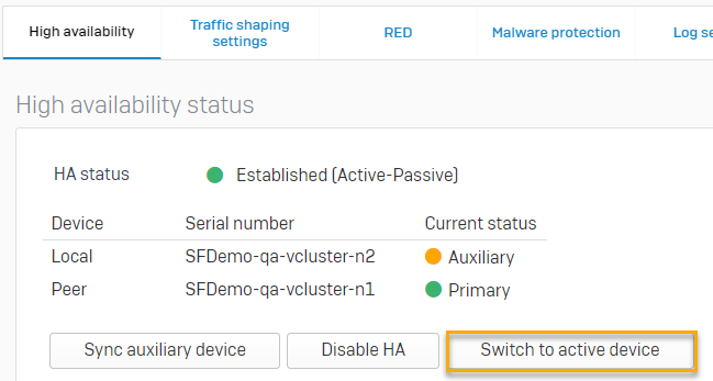 Button to switch to active device.