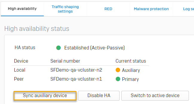 Button to sync auxiliary device.