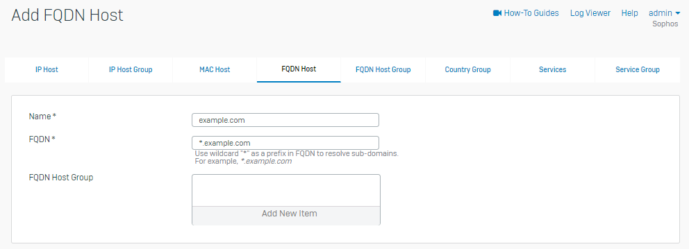 Example FQDN host settings