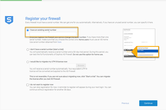 Screenshot showing where you register your serial number.