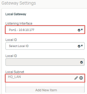 Local gateway settings.