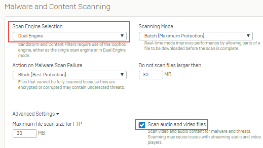 Dual engine scanning for audio and video files