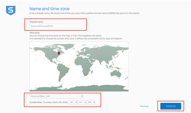 Add an Sophos Firewall name and time zone