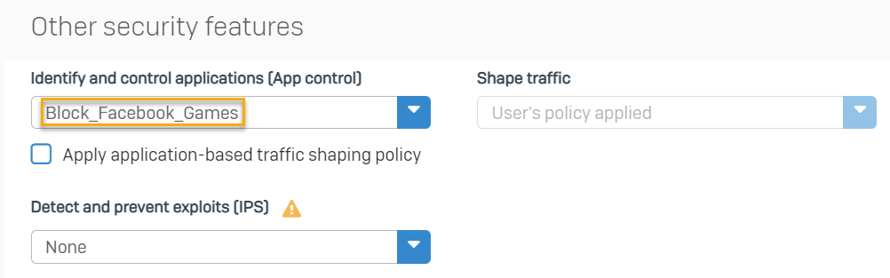 Select the application filter policy