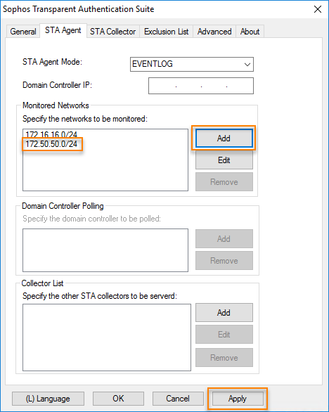 Add the branch office network as a monitored network
