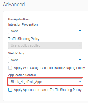 Select an application filter policy in a firewall rule