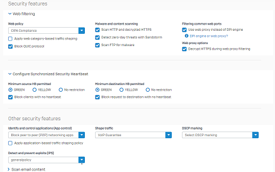 Security features in the firewall rule.