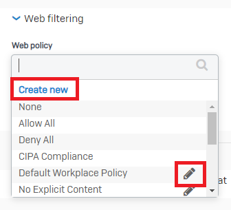 Select web policy in firewall rule