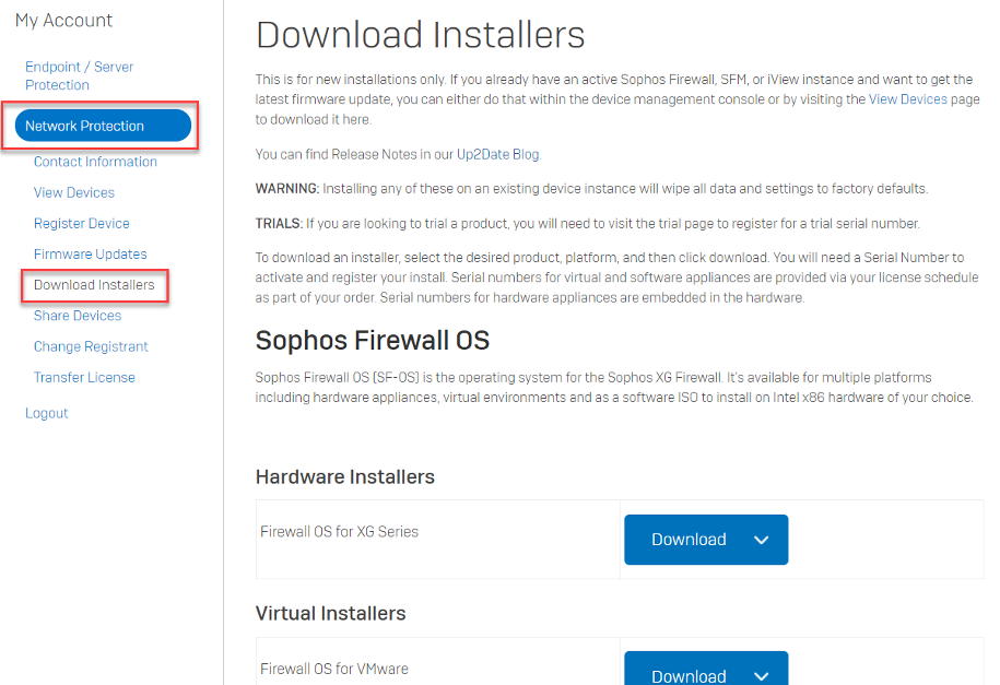 Select the installer to download