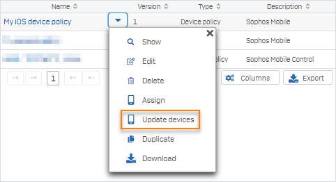 Update devices option for a policy