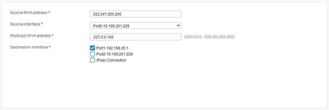 Multicast route settings example.