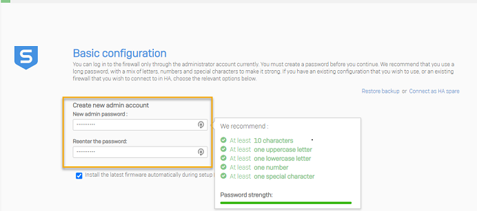 Basic configuration screen where you create your admin password.