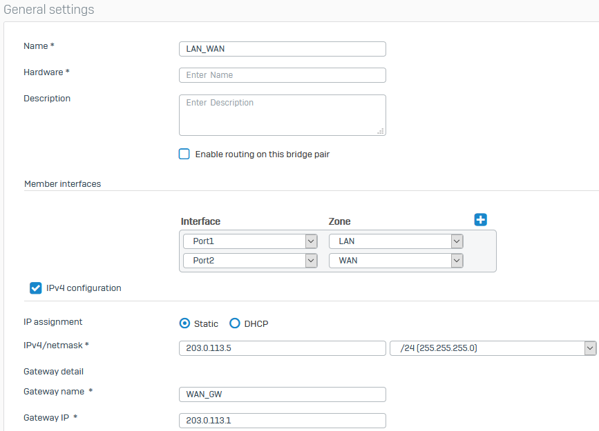 Example bridge settings.