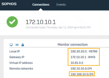 IP addresses in the Sophos Connect client.