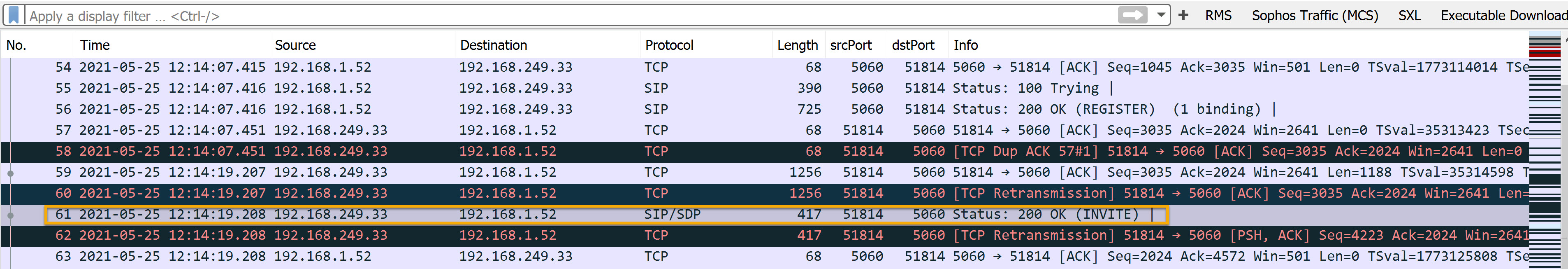 SIP UDP control connection.