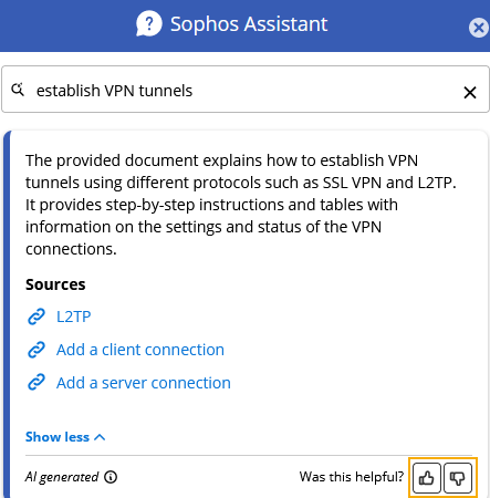 AI-generated content in Sophos Assistant.