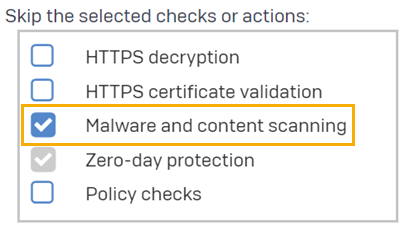 Select malware and content scanning