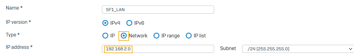 ローカル LAN IP ホストの設定 (ファイアウォール 1)