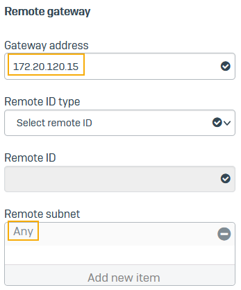 ルートベースの VPN のリモートゲートウェイ設定