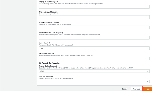 Specify stack parameters.