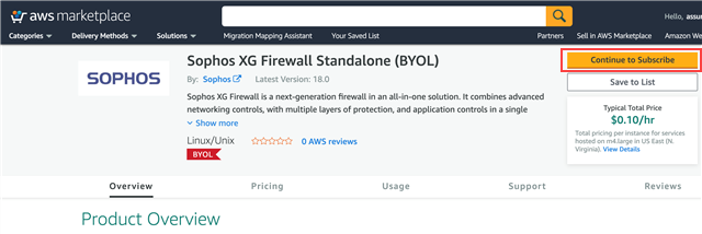 AWS subscription page.