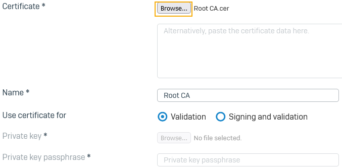 Root CA upload.