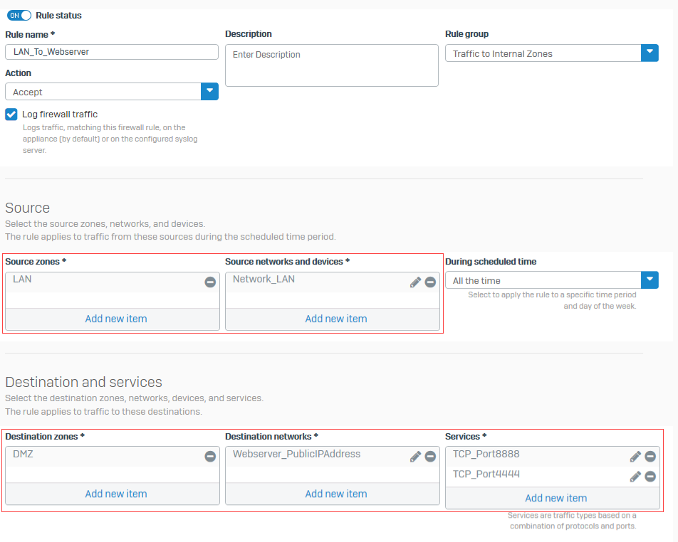 Firewall loopback rule from LAN to webserver.