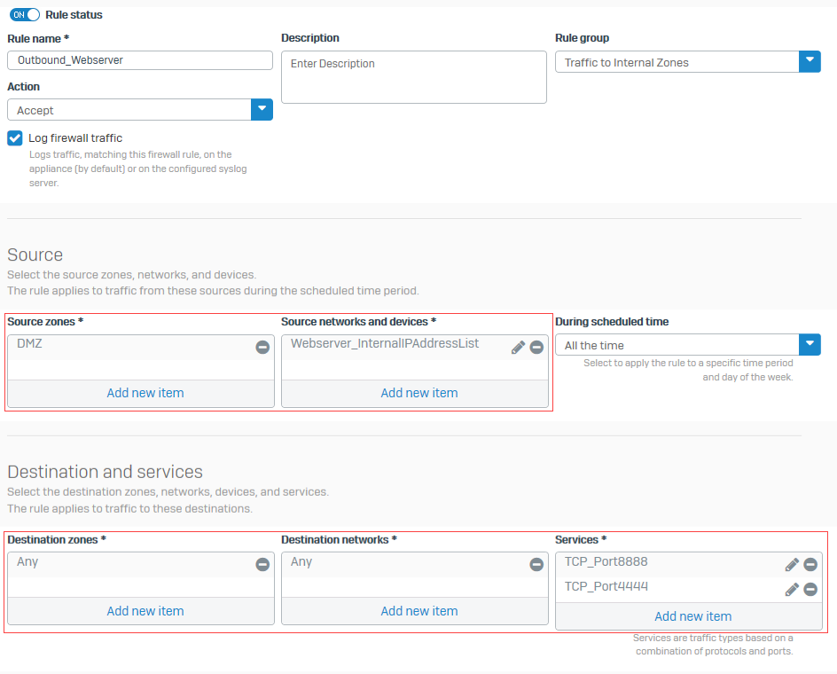 Firewall rule corresponding to the reflexive NAT rule.