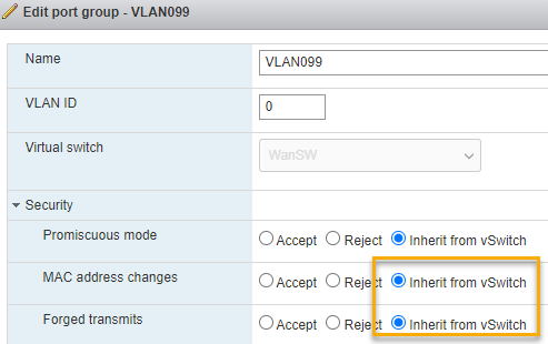 Port group settings when configuration is done on vSwitch.