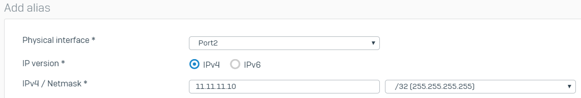 Settings for the add alias section.