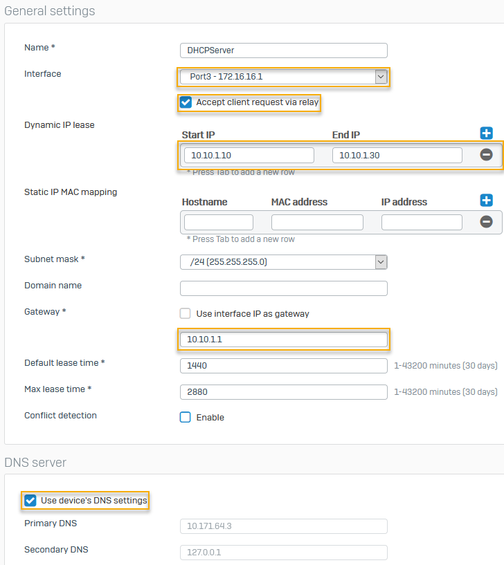 Configure Sophos Firewall as DHCP server at the head office.