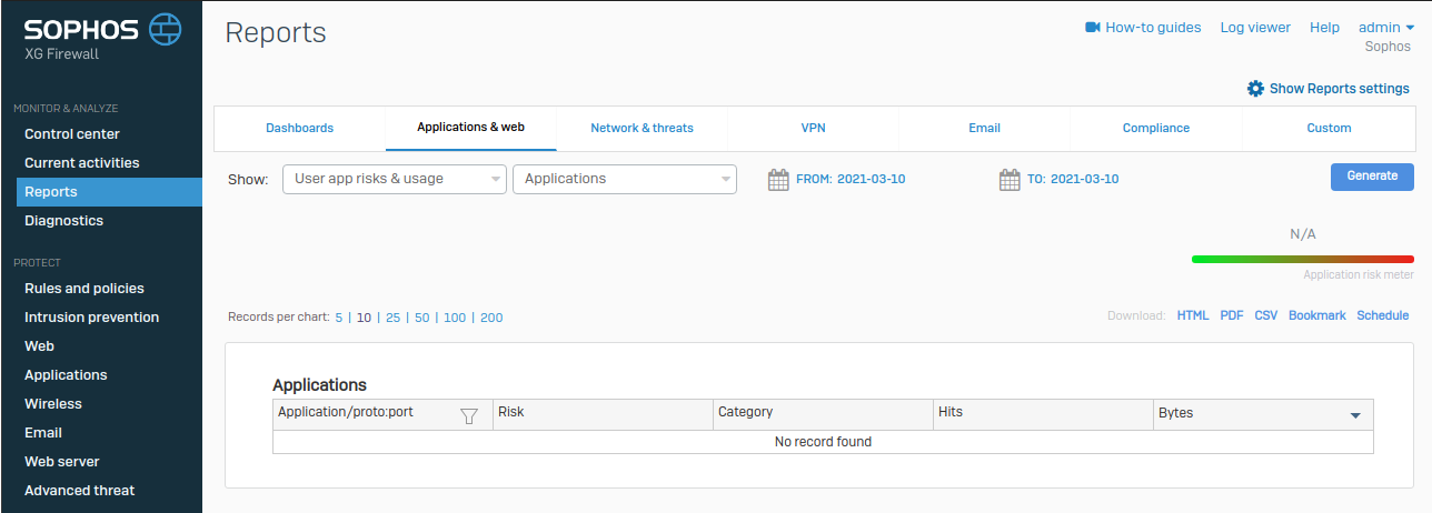 Example report settings.