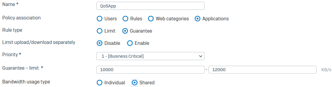 Settings for traffic shaping policy.