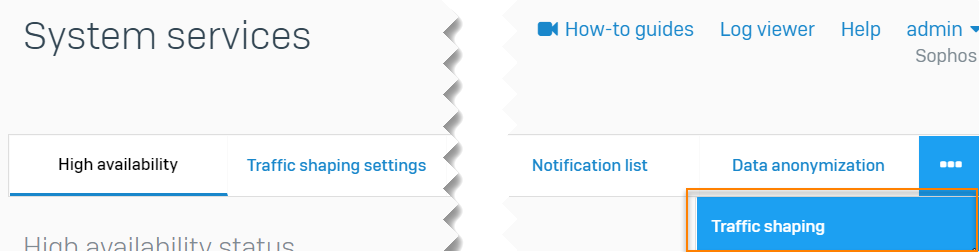 How to access traffic shaping settings.