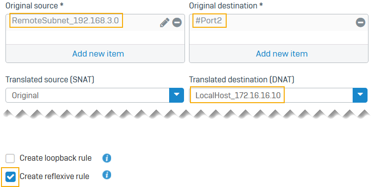 DNAT rule settings.