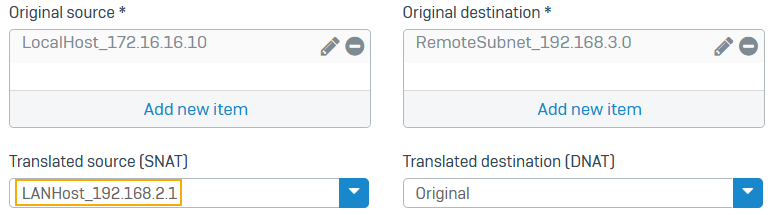 Source NAT rule settings.