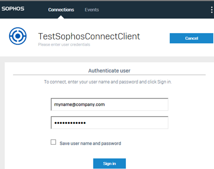 Sophos Connect クライアントにサインインします。