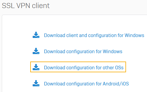 その他の OS 向けの SSL VPN 設定ファイルをダウンロードします。