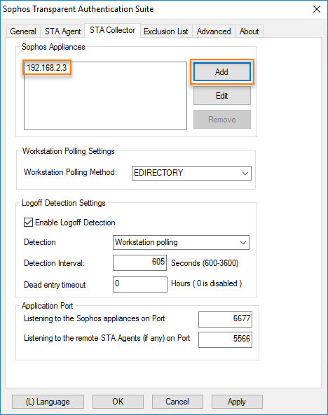 Enter the IP address of the Sophos Firewall.