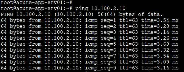 Azure to on-premise ping test.