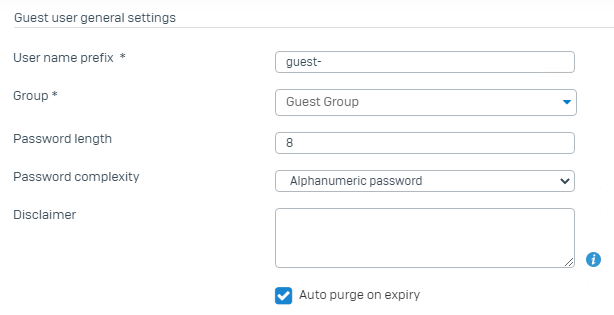 Guest user general settings.