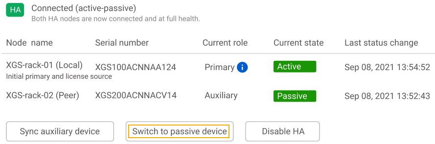 Button to switch to passive device.