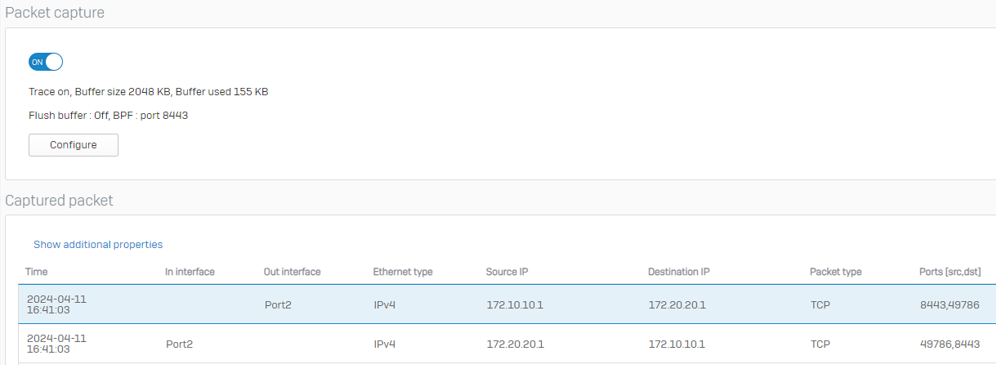 Packet capture for traffic on SSL VPN port from endpoint.