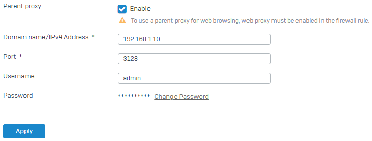 Example settings to add a proxy server.