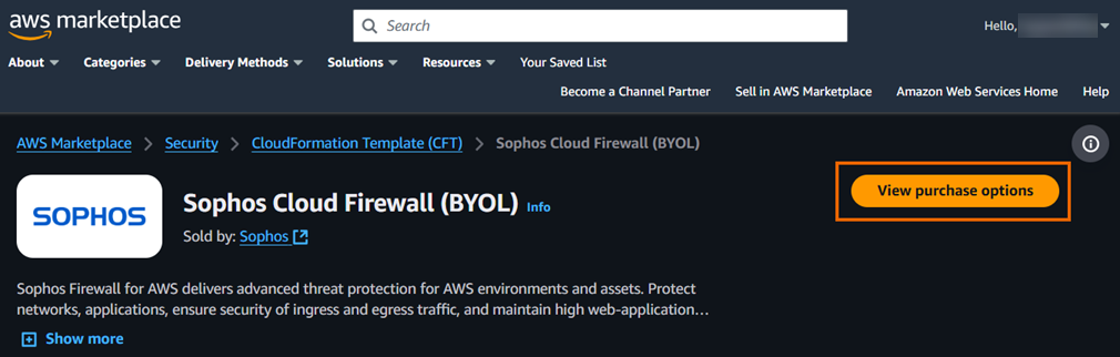 AWS subscription page.