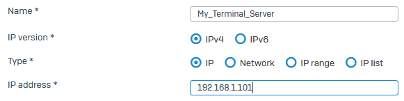 Example IP host settings.