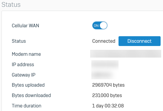 Status showing the 5G wireless module as connected .