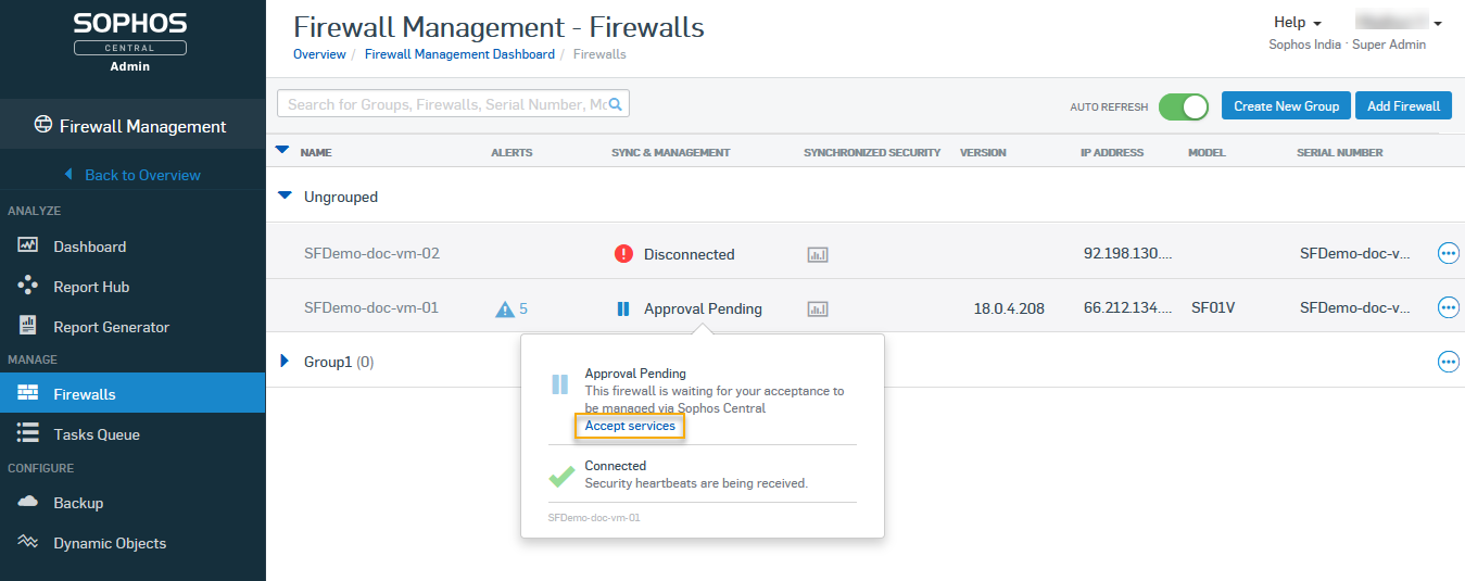 Accept services for your firewall.