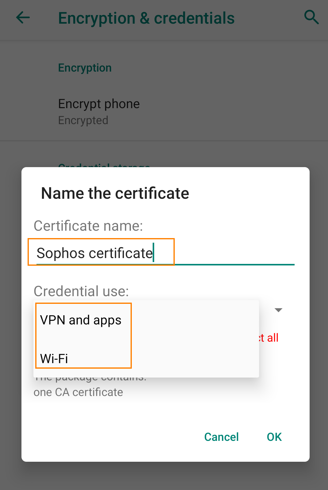 Enter the certificate name.